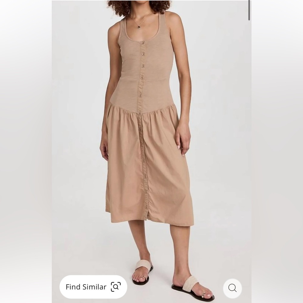 Carrie Romantic Sundress In Cafe Au Lait Tan Button-Down Midi Dress